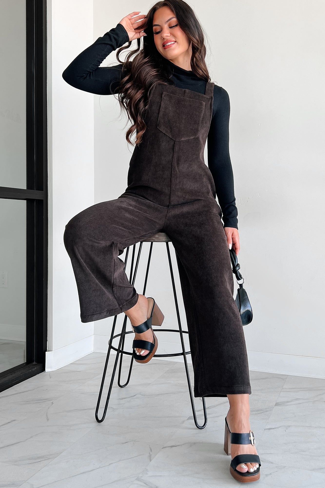 Playful Impression Soft Corduroy Overall Jumpsuit (Dark Brown) - NanaMacs