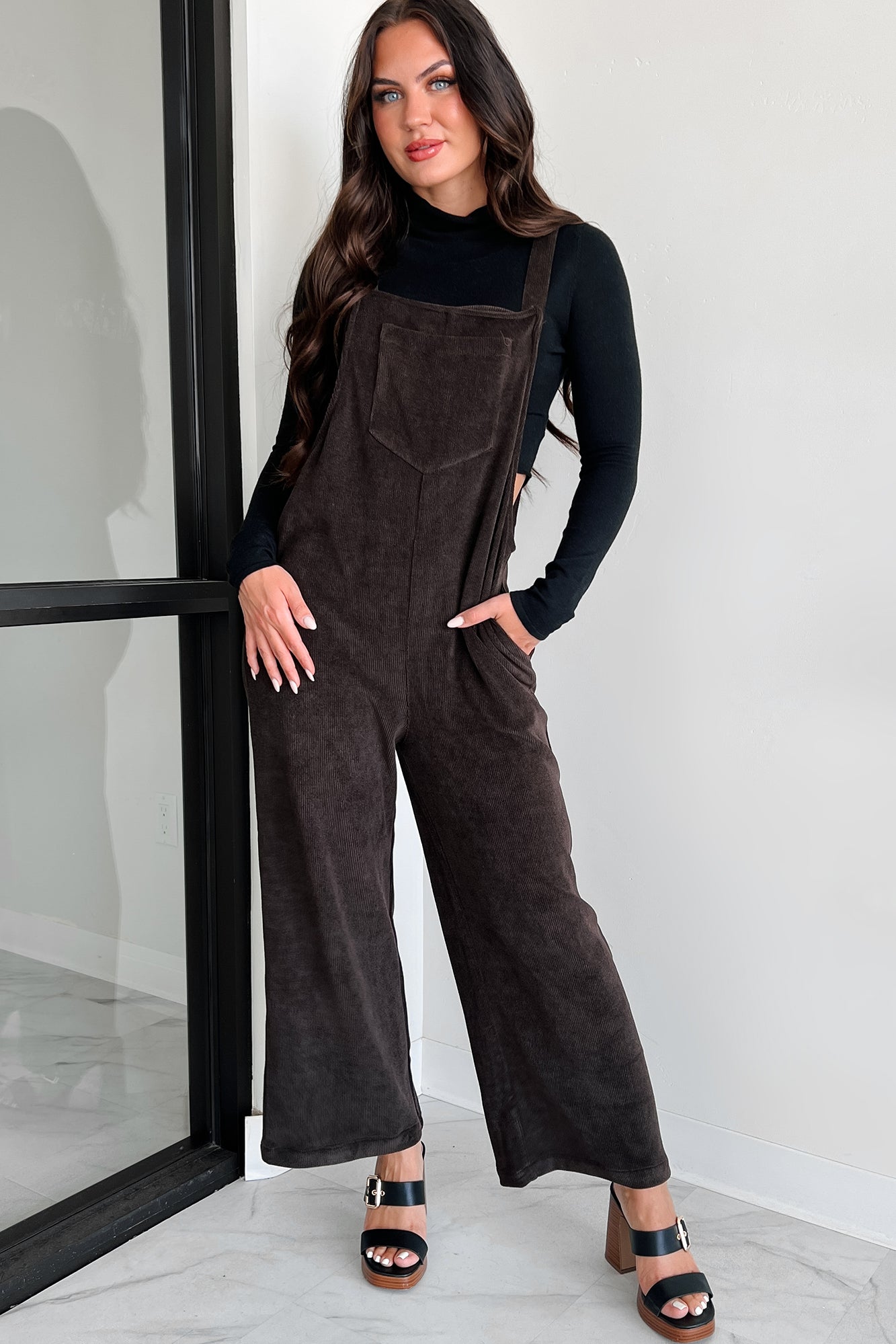 Playful Impression Soft Corduroy Overall Jumpsuit (Dark Brown