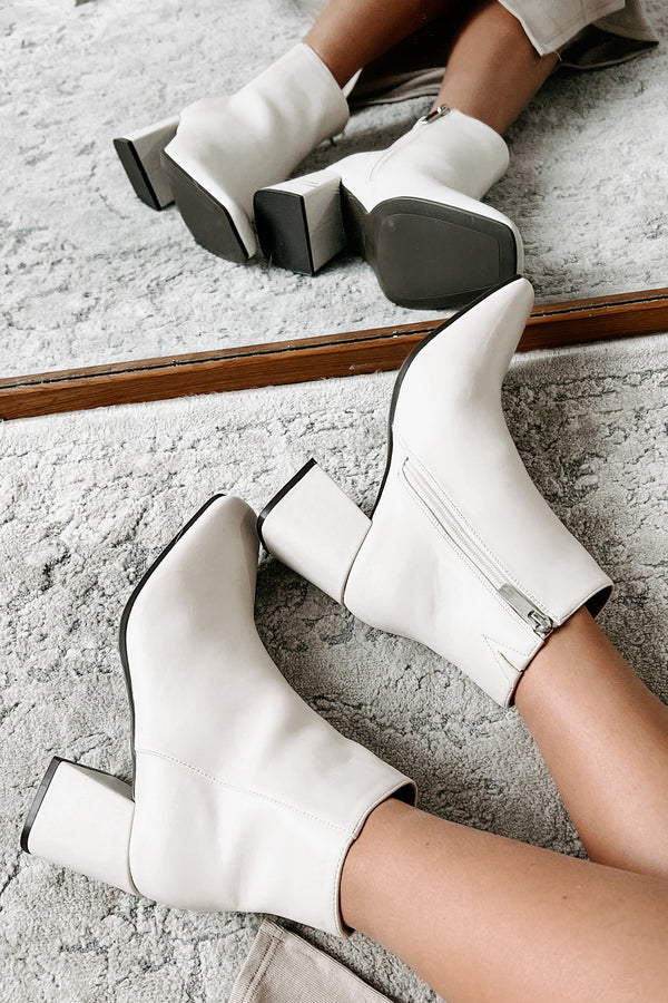 One Step Closer Faux Leather Bootie (Ivory) - NanaMacs