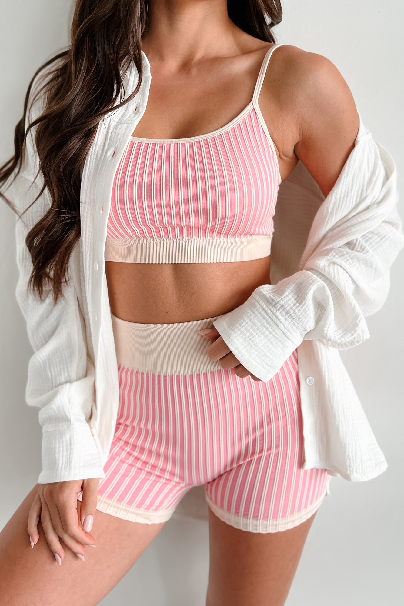 Beneath The Surface Striped Athleisure Set (Pink) - NanaMacs