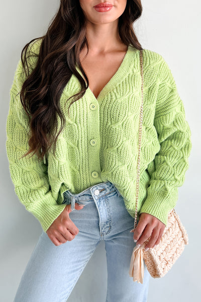 Simply Thriving Cable Knit Buttoned Cardigan (Green) - NanaMacs