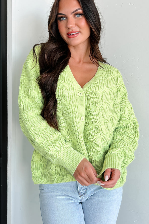 Simply Thriving Cable Knit Buttoned Cardigan (Green) - NanaMacs