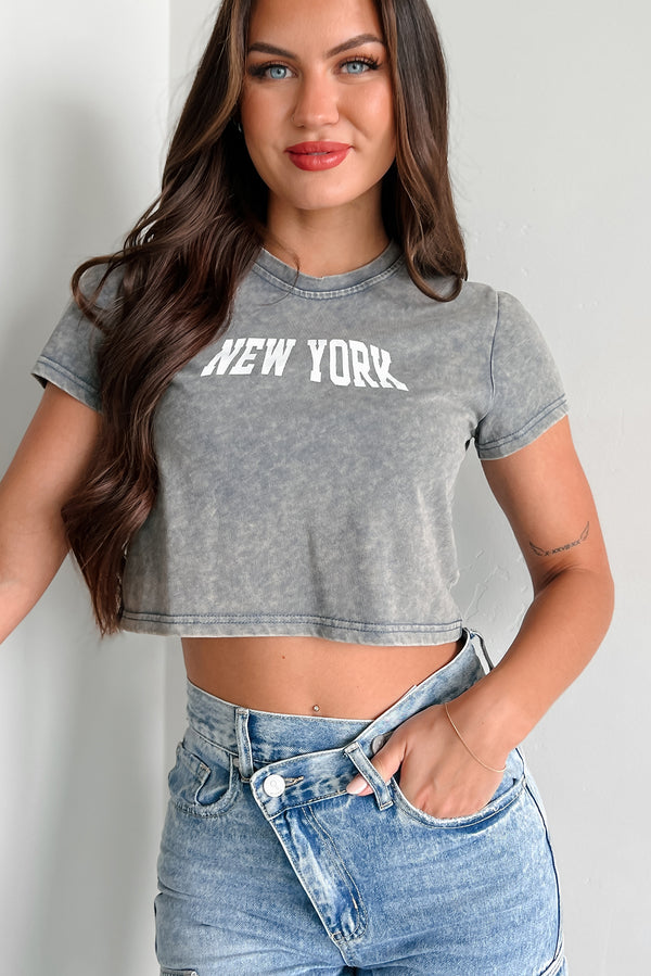 New York Niceties Graphic Crop Tee (Washed Navy) - NanaMacs