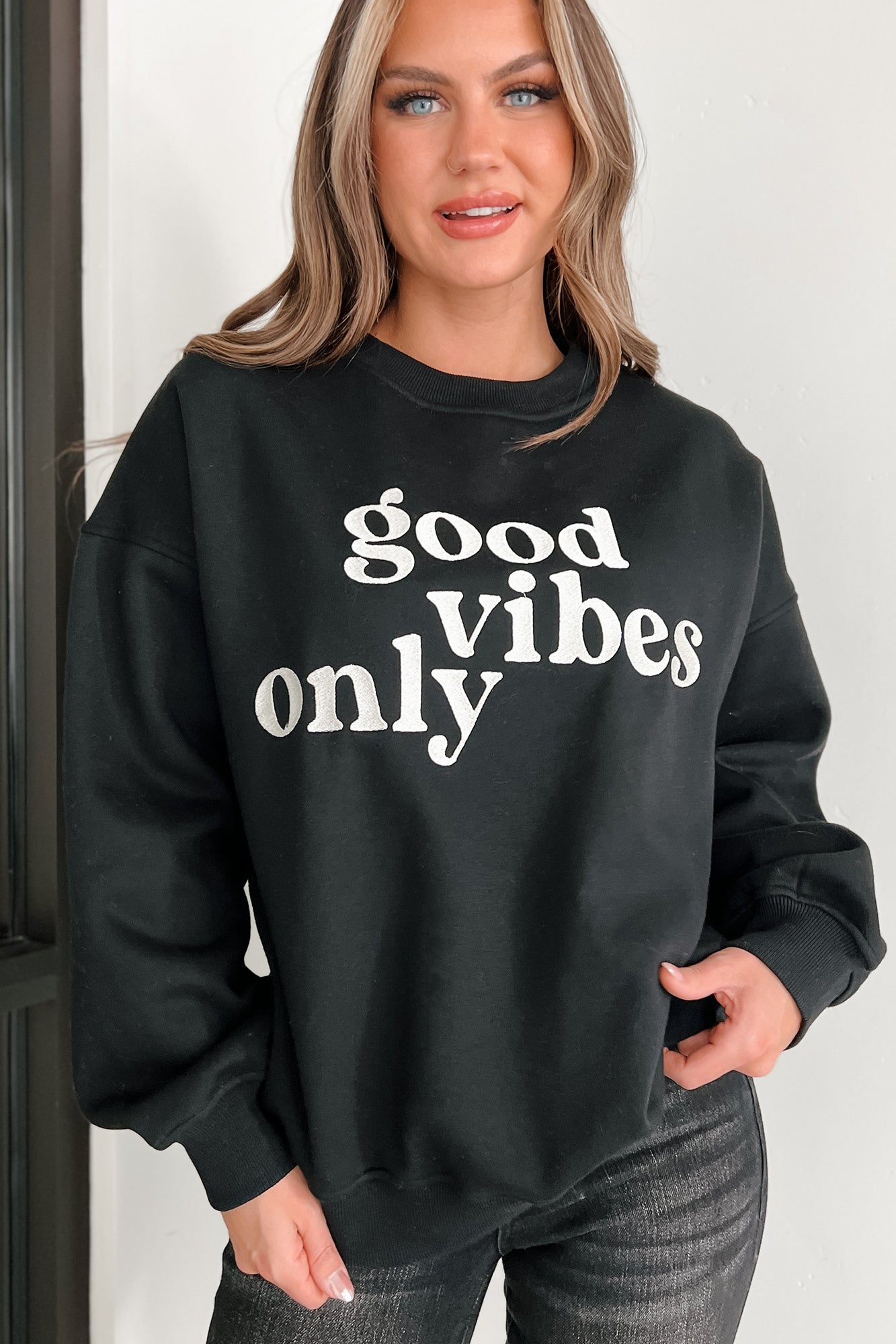 Sunshine State Of Mind Oversized Embroidered Sweatshirt Black