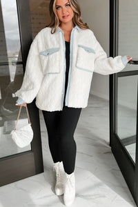 Best Of Both Worlds Fleece Jacket With Denim Contrast (Ivory/Denim) - NanaMacs