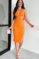 Confident Vibes Cut-Out Halter Midi Dress (Orange) - NanaMacs