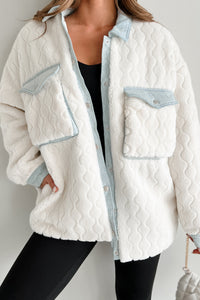 Best Of Both Worlds Fleece Jacket With Denim Contrast (Ivory/Denim) - NanaMacs