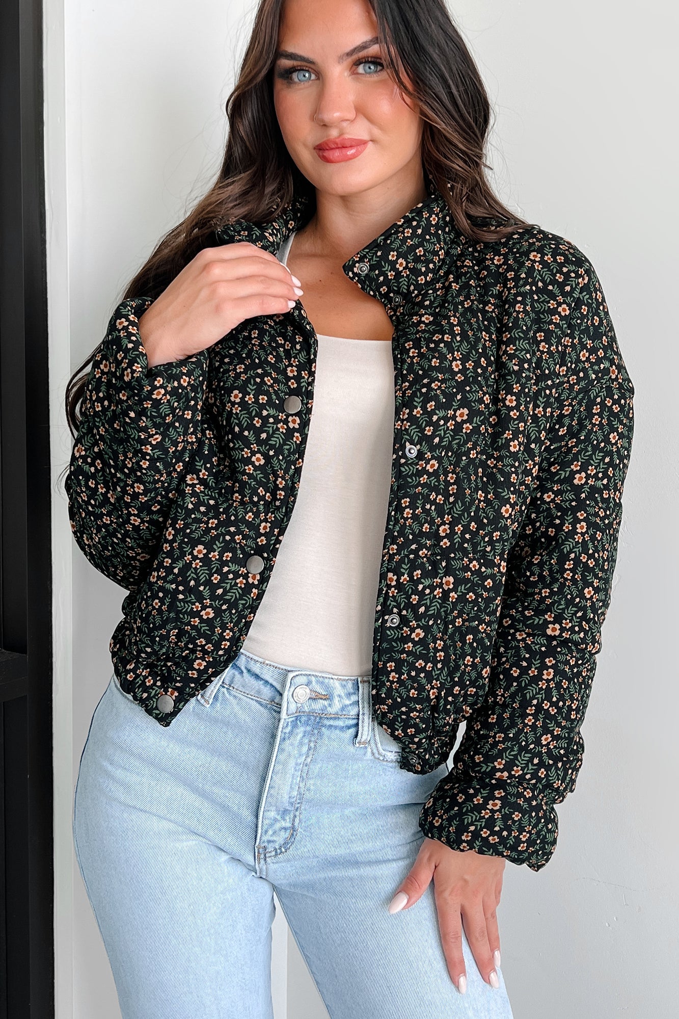 Petals & Posies Floral Puff Jacket (Black Multi) - NanaMacs