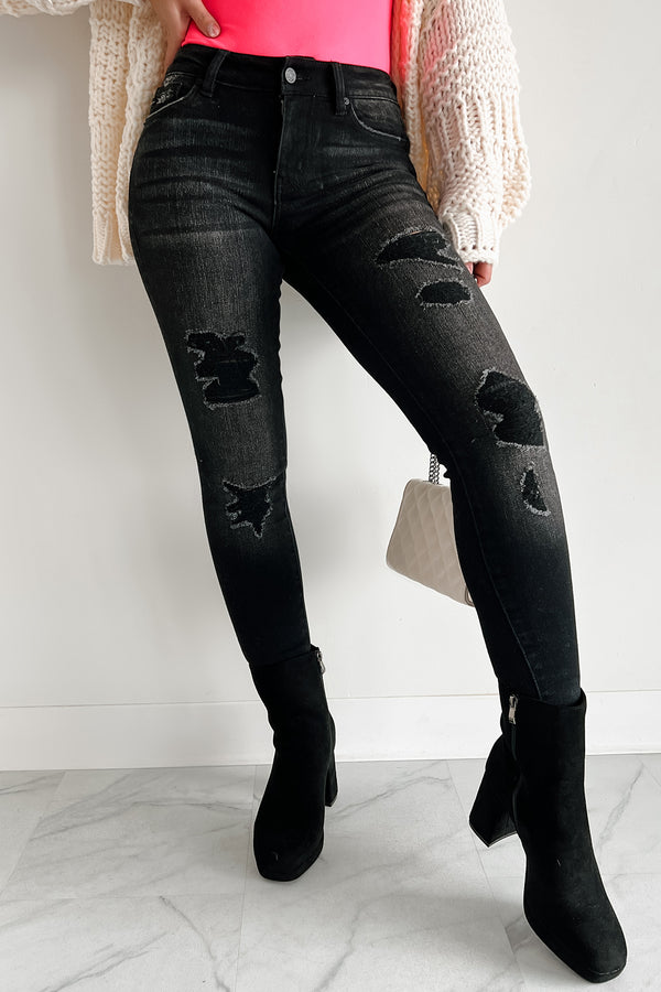 So In Sync Mid-Rise Distressed Kancan Skinny Jeans (Black) - NanaMacs