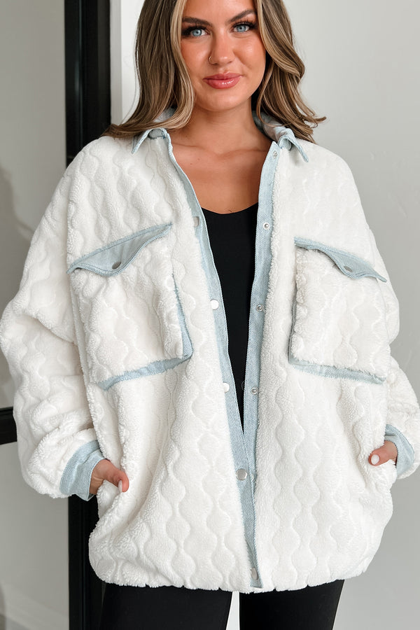 Best Of Both Worlds Fleece Jacket With Denim Contrast (Ivory/Denim) - NanaMacs