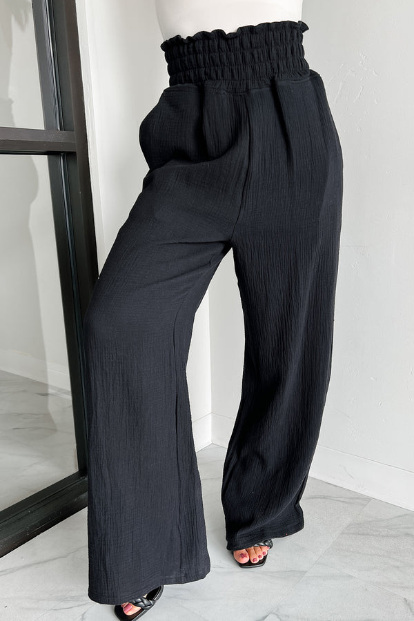 Navigating Life Cotton Gauze Wide Leg Mono B Pants (Black) - NanaMacs