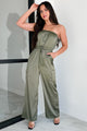 Glittering Goddess Rhinestone Embellished Jumpsuit (Olive)