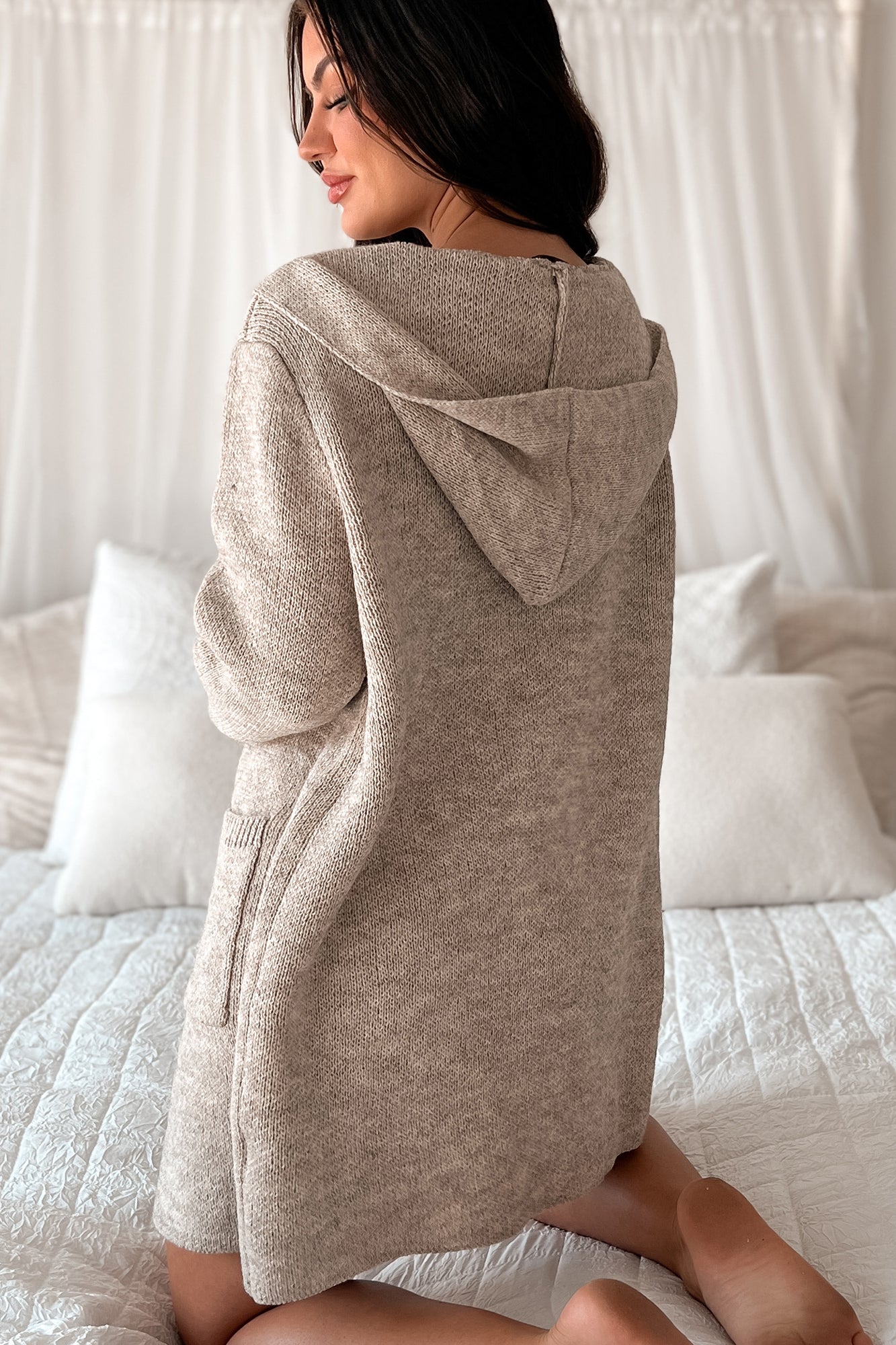 Cue The Cuddles Zenana Hooded Cardigan (Heather Mocha) - NanaMacs