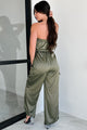 Glittering Goddess Rhinestone Embellished Jumpsuit (Olive)