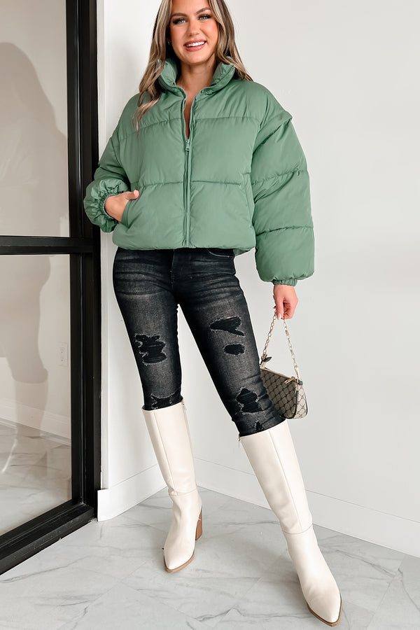 Changing Climate Detachable Sleeve Puffer Jacket (Green) - NanaMacs