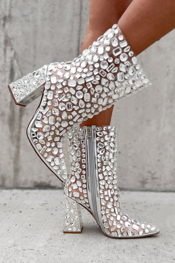 Speaking Of Sparkle Clear Crystal Booties (Silver) - NanaMacs