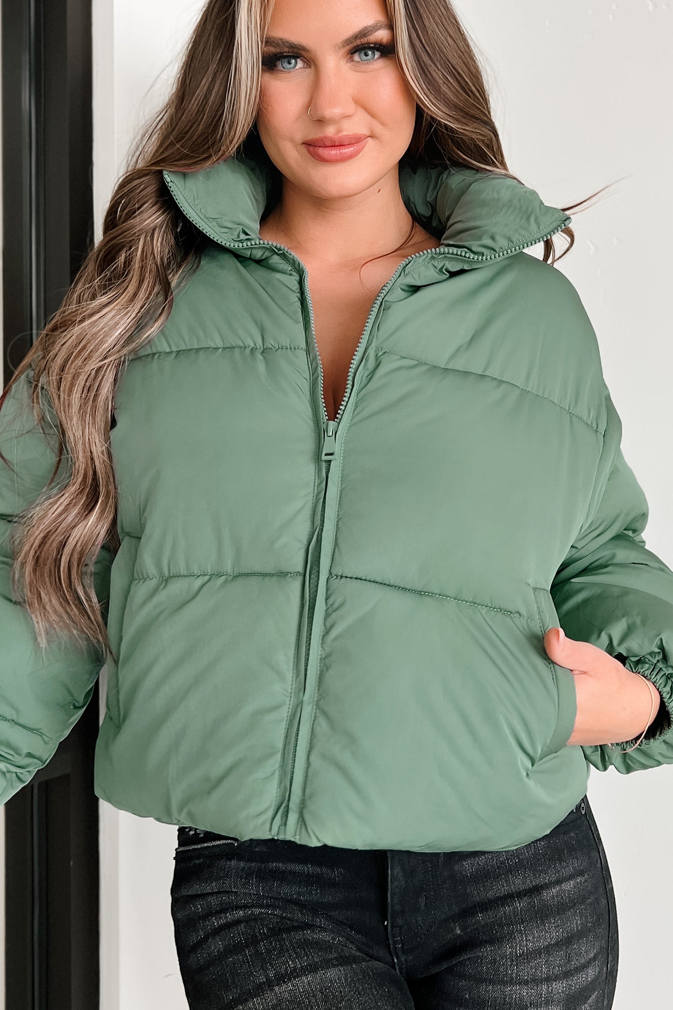 Changing Climate Detachable Sleeve Puffer Jacket (Green) · NanaMacs
