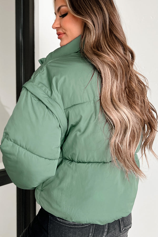 Changing Climate Detachable Sleeve Puffer Jacket (Green) - NanaMacs