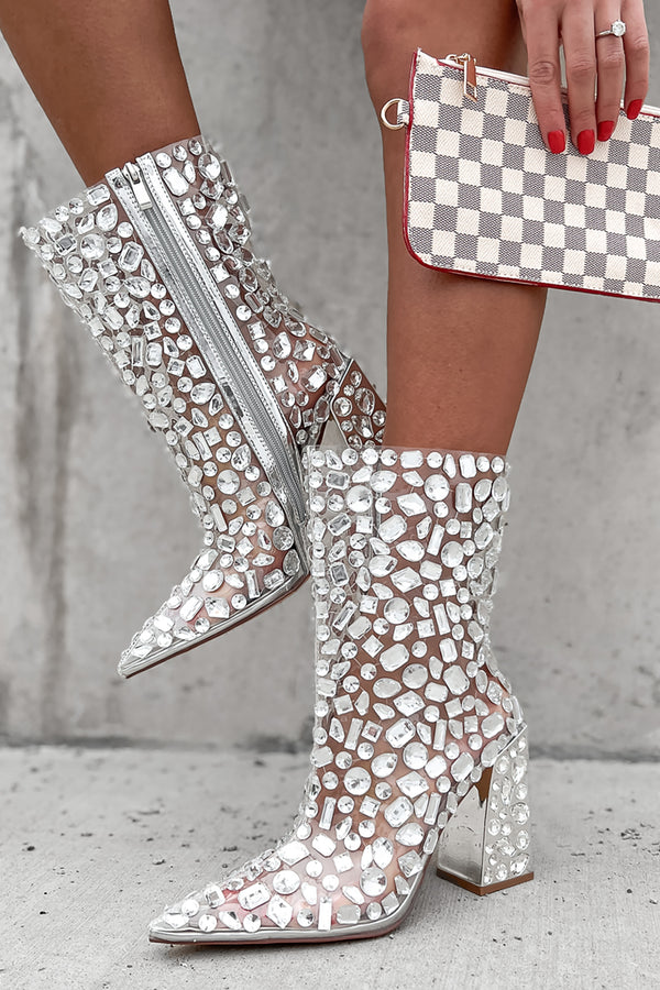 Speaking Of Sparkle Clear Crystal Booties (Silver) - NanaMacs