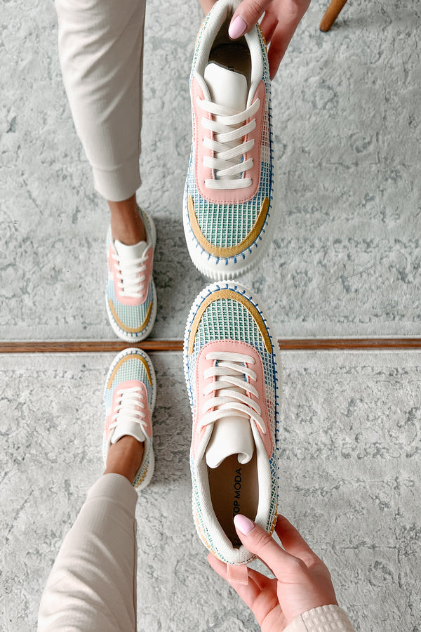 Cool Kicks Waffle Stitch Platform Sneakers (Pink/Multi) - NanaMacs