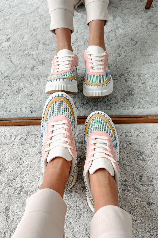 Cool Kicks Waffle Stitch Platform Sneakers (Pink/Multi) - NanaMacs