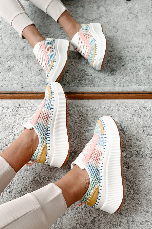 Cool Kicks Waffle Stitch Platform Sneakers (Pink/Multi) - NanaMacs