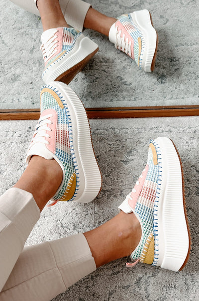 Cool Kicks Waffle Stitch Platform Sneakers (Pink/Multi) - NanaMacs