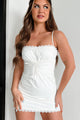 Romantic Beginnings Ruched Lace Trim Mini Dress (White) - NanaMacs