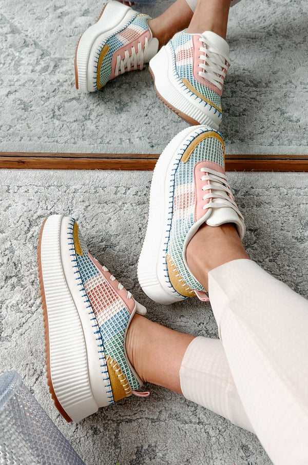 Cool Kicks Waffle Stitch Platform Sneakers (Pink/Multi) - NanaMacs