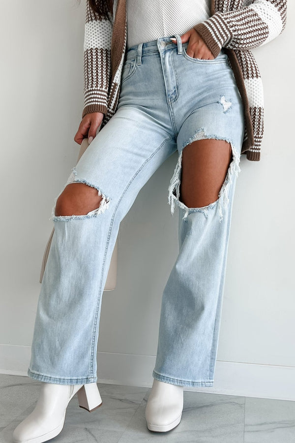 Rhys Flying Monkey High Rise Distressed Baggy Wide Leg Jeans (Light) - NanaMacs