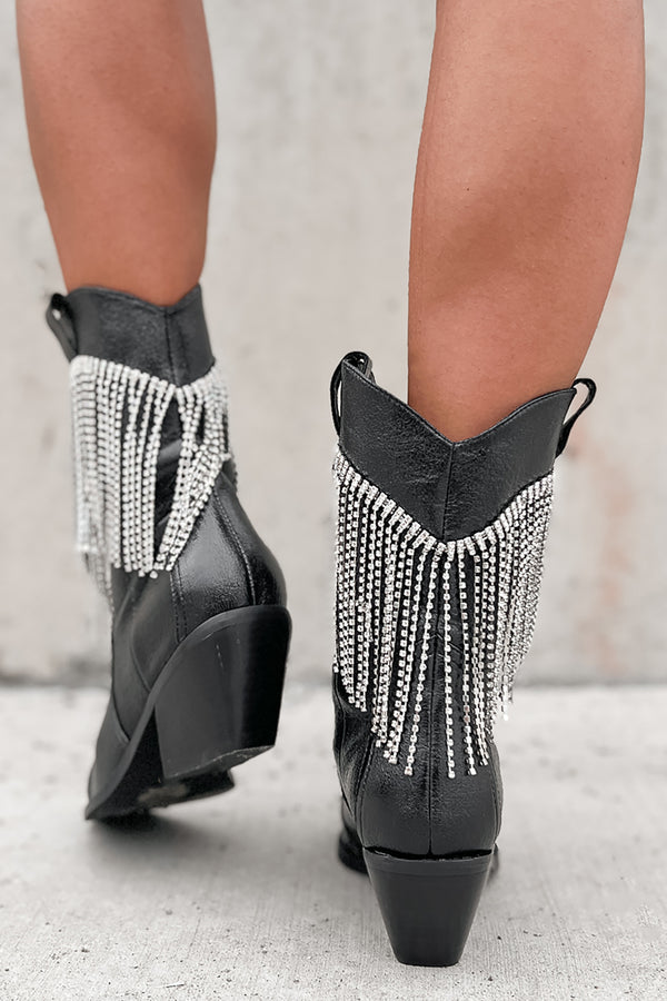 Rodeo Royalty Rhinestone Fringe Western Billini Boots (Black) - NanaMacs