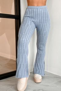 DOORBUSTER Unplugged Mode Cable Knit Flare Pants (Light Blue) - NanaMacs