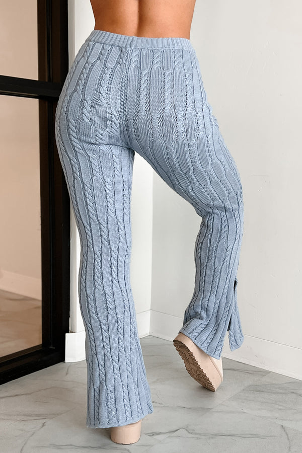 DOORBUSTER Unplugged Mode Cable Knit Flare Pants (Light Blue) - NanaMacs