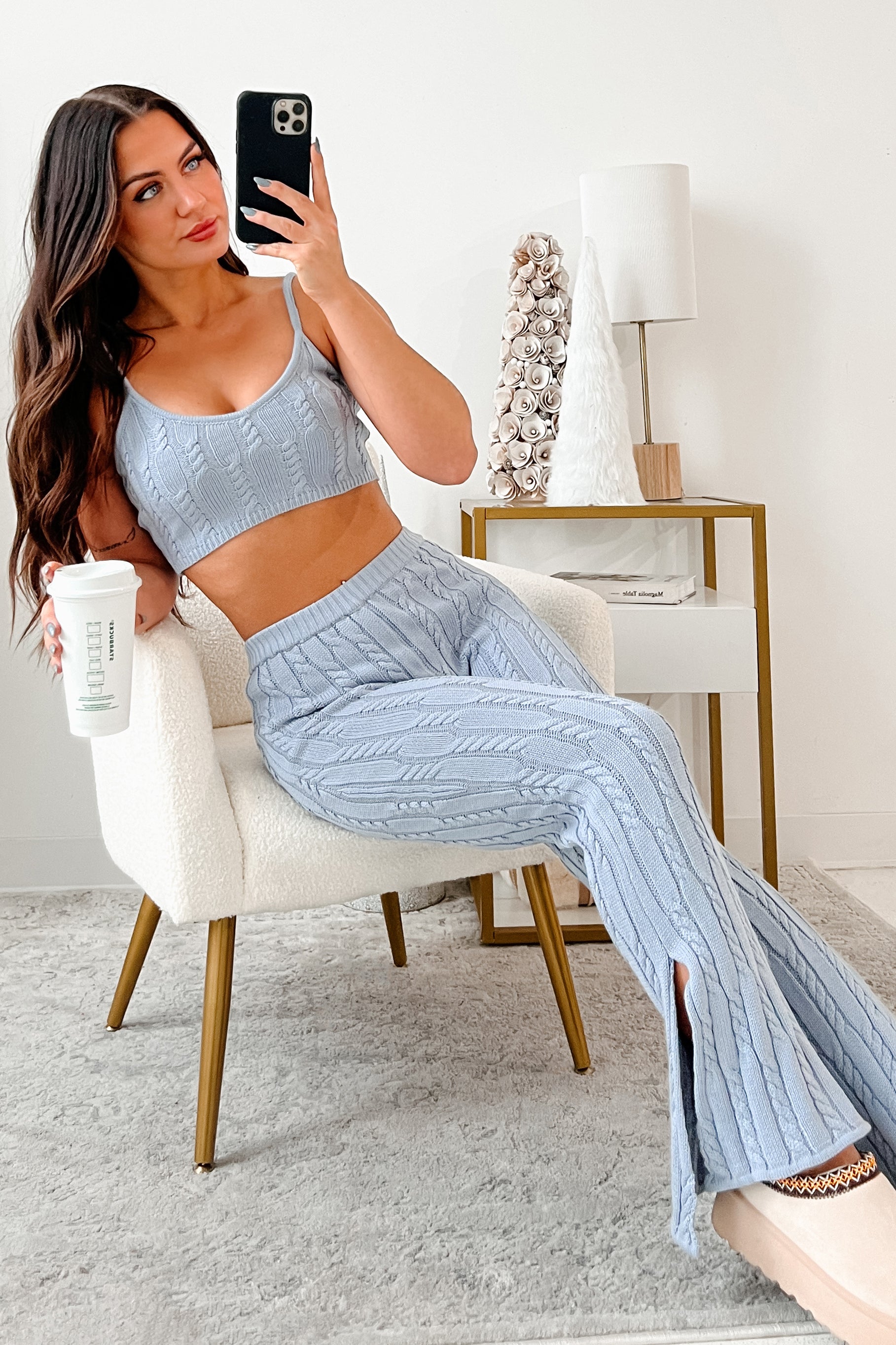 DOORBUSTER Staying Unbothered Cable Knit Crop Top (Light Blue) - NanaMacs