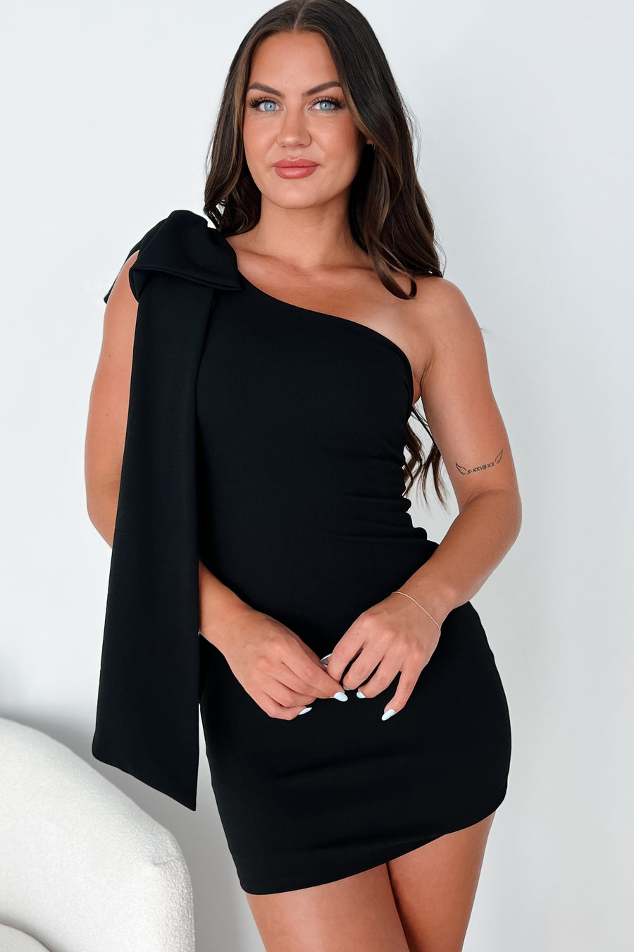 Supermodel Status One Shoulder Mini Dress (Black) - NanaMacs