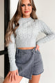 Harlen Cable Knit Crop Sweater (Heather Grey) - NanaMacs