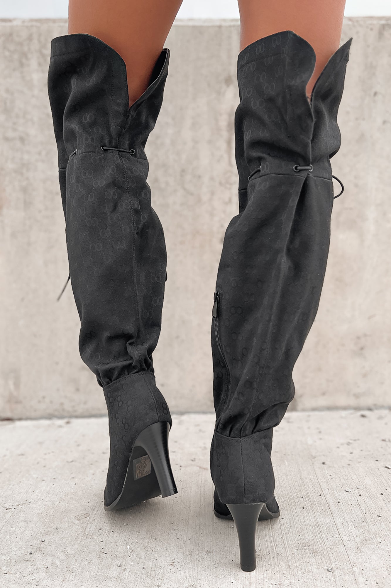Prove You Wrong Monogram Canvas Thigh High Boots (Black) - NanaMacs