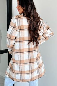 Dreaming Of More Open Front Plaid Coat (Camel) - NanaMacs