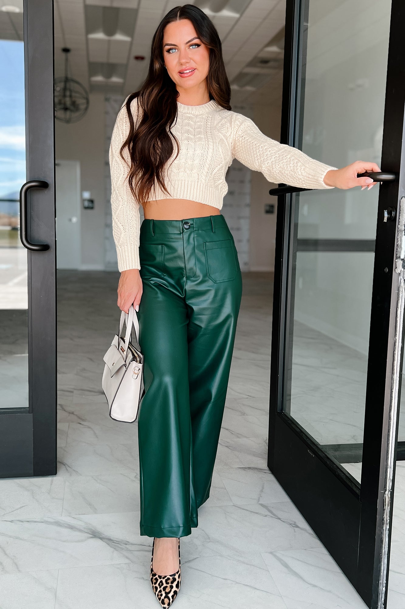 More Than Usual Wide-Leg Faux Leather Pant (Dark Green)