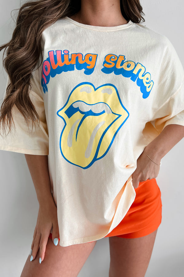 Stereo On Blast Oversized "Rolling Stones" Graphic Tee (Cream) - NanaMacs