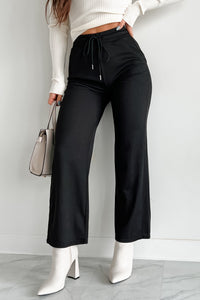 I'm Staying Put Wide Leg Drawstring Pants (Black) - NanaMacs