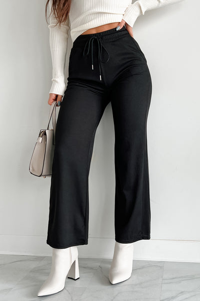 DOORBUSTER I'm Staying Put Wide Leg Drawstring Pants (Black) - NanaMacs