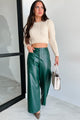 More Than Usual Wide-Leg Faux Leather Pant (Dark Green) - NanaMacs