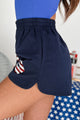 American Kisses Sequin Lips Shorts (Navy) - NanaMacs