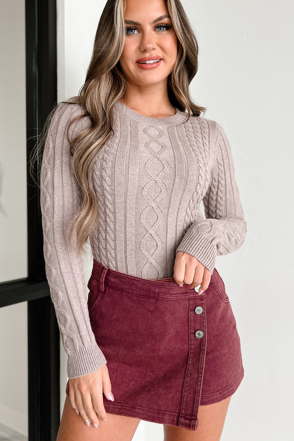 Mountain Peaks Cable Knit Open Back Bodysuit (Taupe Mocha) - NanaMacs