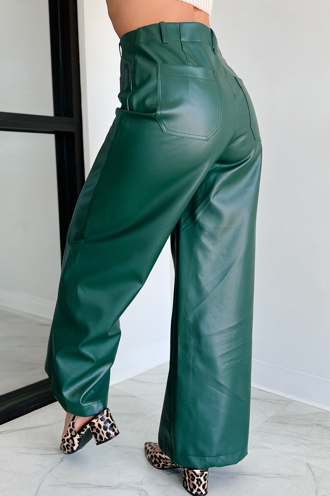 More Than Usual Wide-Leg Faux Leather Pant (Dark Green)