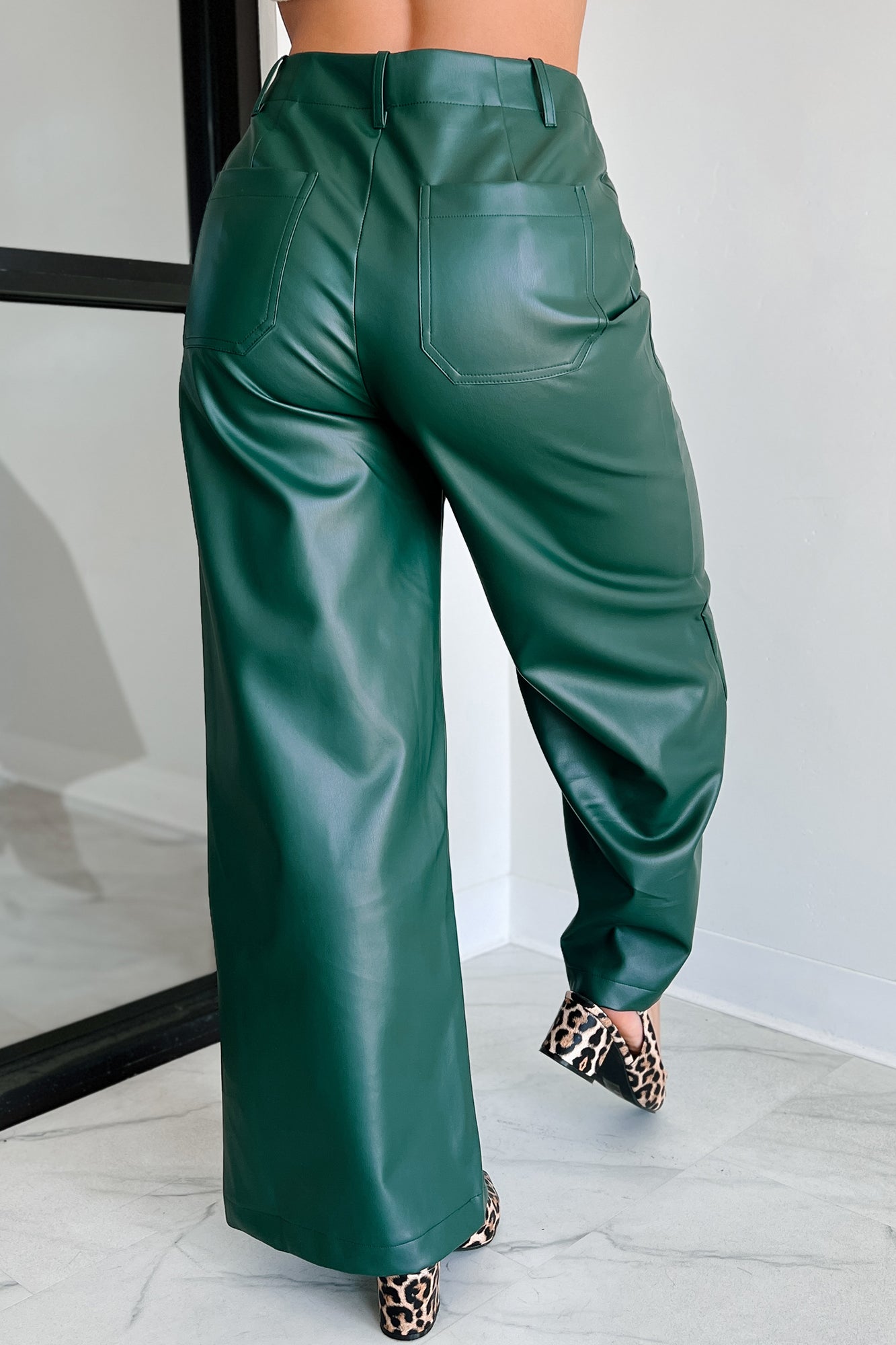 More Than Usual Wide-Leg Faux Leather Pant (Dark Green)