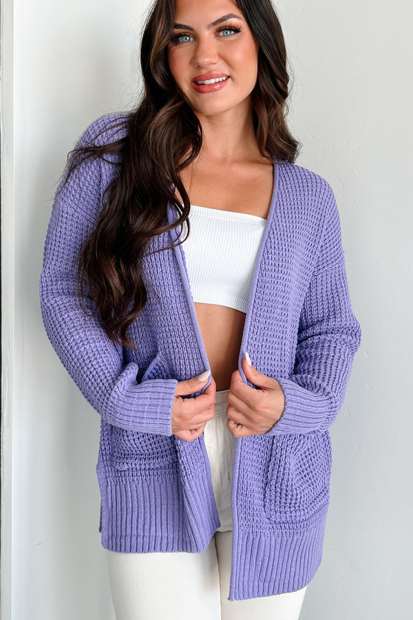 Cuddly Aesthetic Zenana Waffle Knit Cardigan (Lavender) - NanaMacs