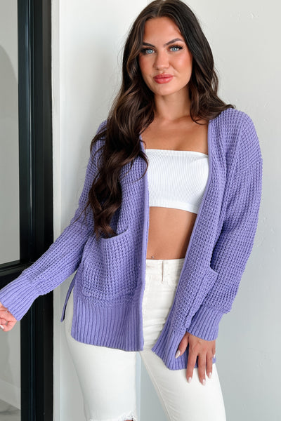 Cuddly Aesthetic Zenana Waffle Knit Cardigan (Lavender) - NanaMacs