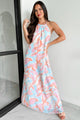 Your New Muse Printed Halter Maxi Dress (Pink/Blue) - NanaMacs